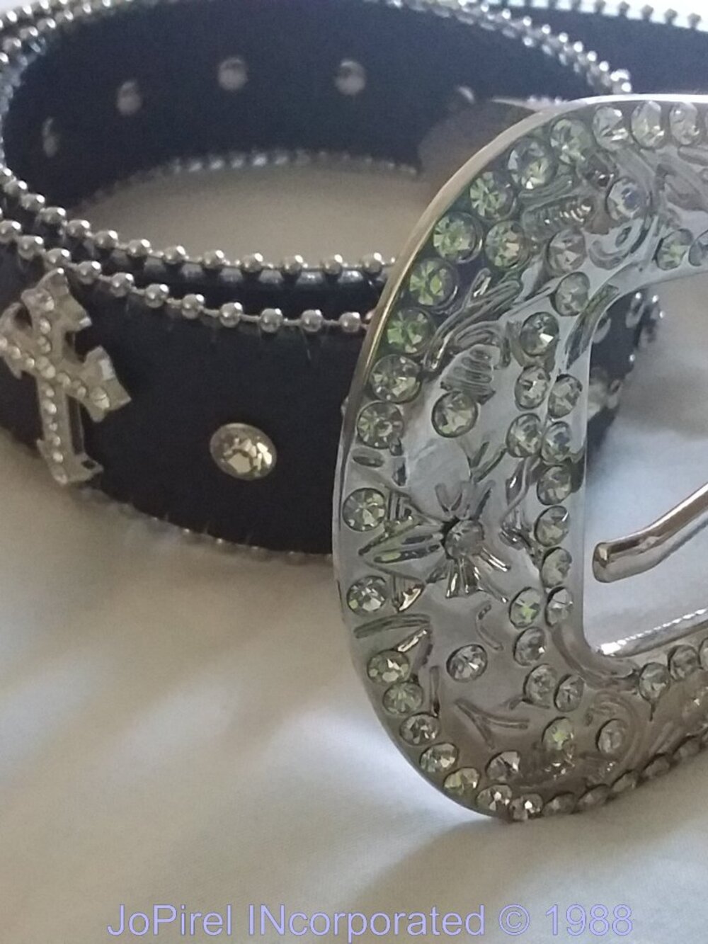 Black & Chrome Glitter 3 Budded Crucifix large Designer Belt  slight flaw